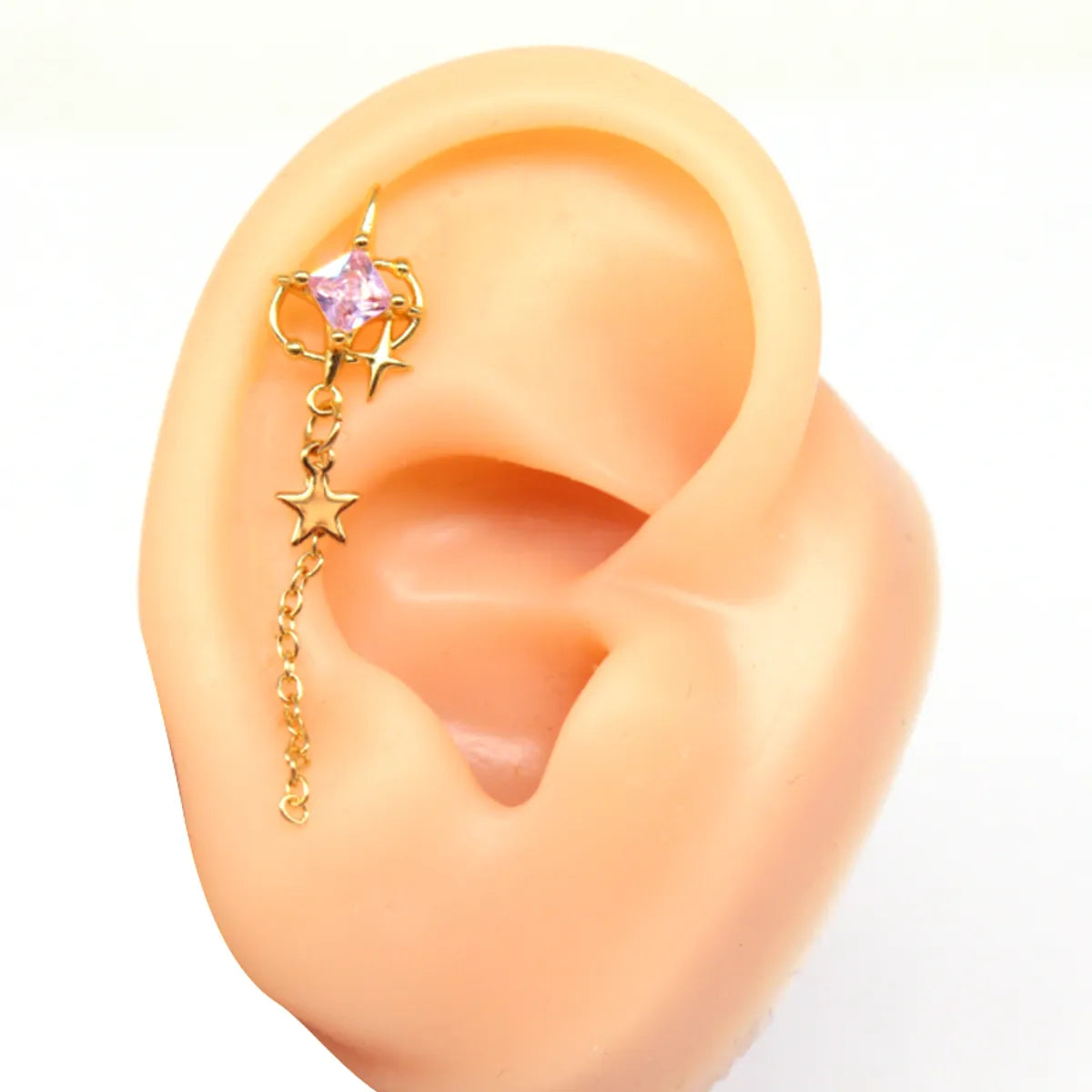 1 Piece Elegant Lady Star Moon Heart Shape Plating Inlay Stainless Steel Copper Zircon Gold Plated Cartilage Earrings