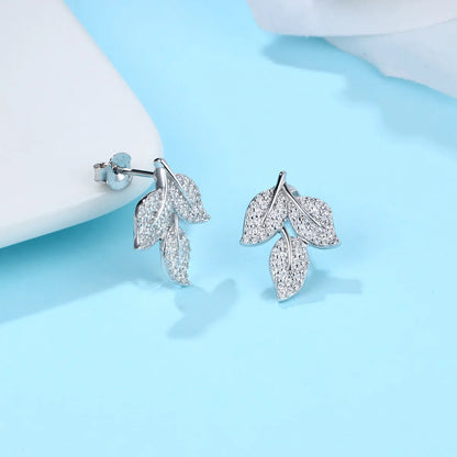 1 Piece Elegant Leaf Circle Plating Inlay Sterling Silver Zircon Gold Plated Hoop Earrings