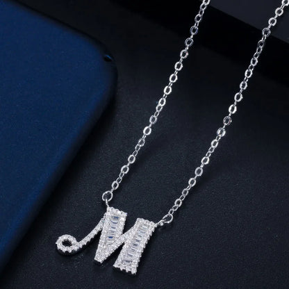 1 Piece Elegant Letter Copper Inlay Zircon Necklace