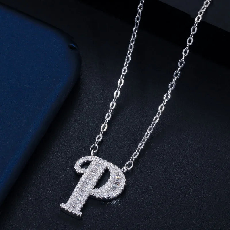 1 Piece Elegant Letter Copper Inlay Zircon Necklace