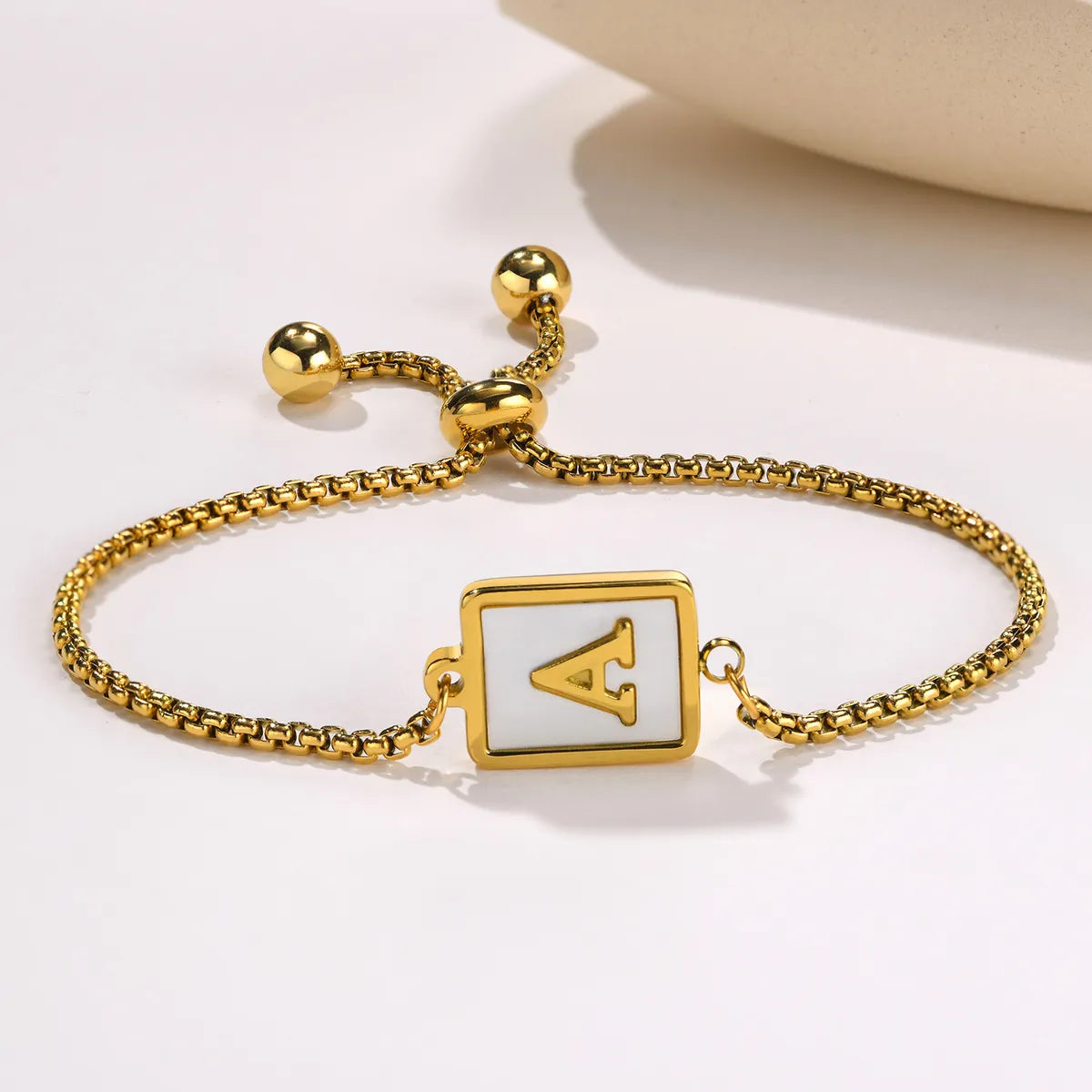 Elegant Letter Stainless Steel Inlay Shell 18k Gold Plated Bracelets