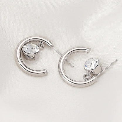 1 Piece Elegant Luxurious C Shape Inlay Stainless Steel Zircon Ear Studs