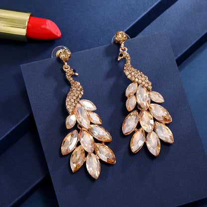 1 Piece Elegant Luxurious Peacock Inlay Zinc Alloy Artificial Crystal Drop Earrings