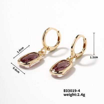 1 Piece Elegant Retro Artistic Oval Inlay Copper Resin Rhinestones K Gold Plated Drop Earrings