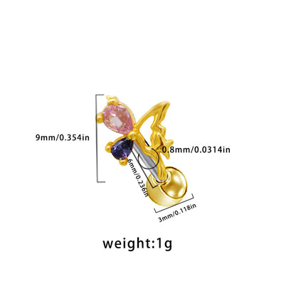 1 Piece Elegant Simple Style Shiny Heart Shape Wings Butterfly Inlay 316 Stainless Steel  Copper Glass Pearl Zircon White Gold Plated Gold Plated Ear Studs Cartilage Earrings