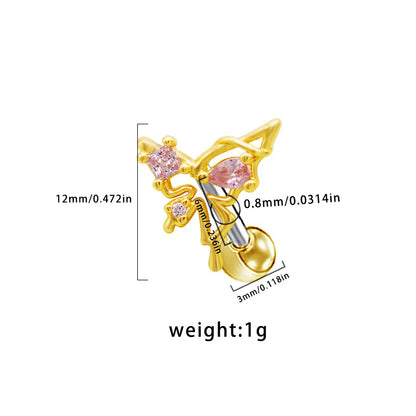 1 Piece Elegant Simple Style Shiny Heart Shape Wings Butterfly Inlay 316 Stainless Steel  Copper Glass Pearl Zircon White Gold Plated Gold Plated Ear Studs Cartilage Earrings