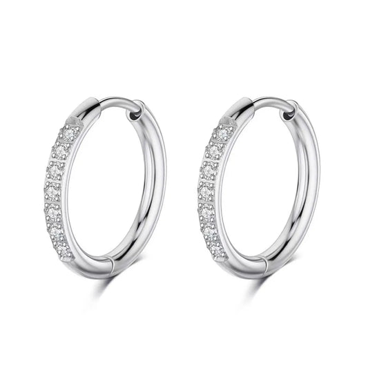 1 Piece Elegant Solid Color Inlay Stainless Steel Zircon Hoop Earrings