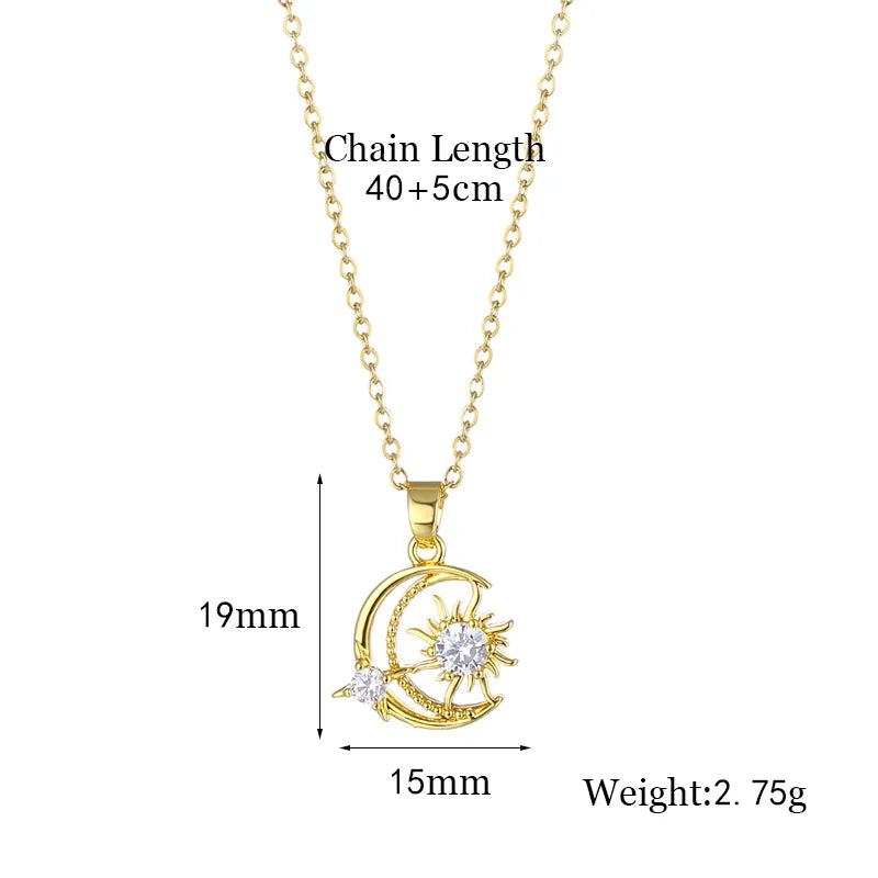 Stainless Steel Brass Elegant Plating Inlay Moon Star Zircon Pendant Necklace