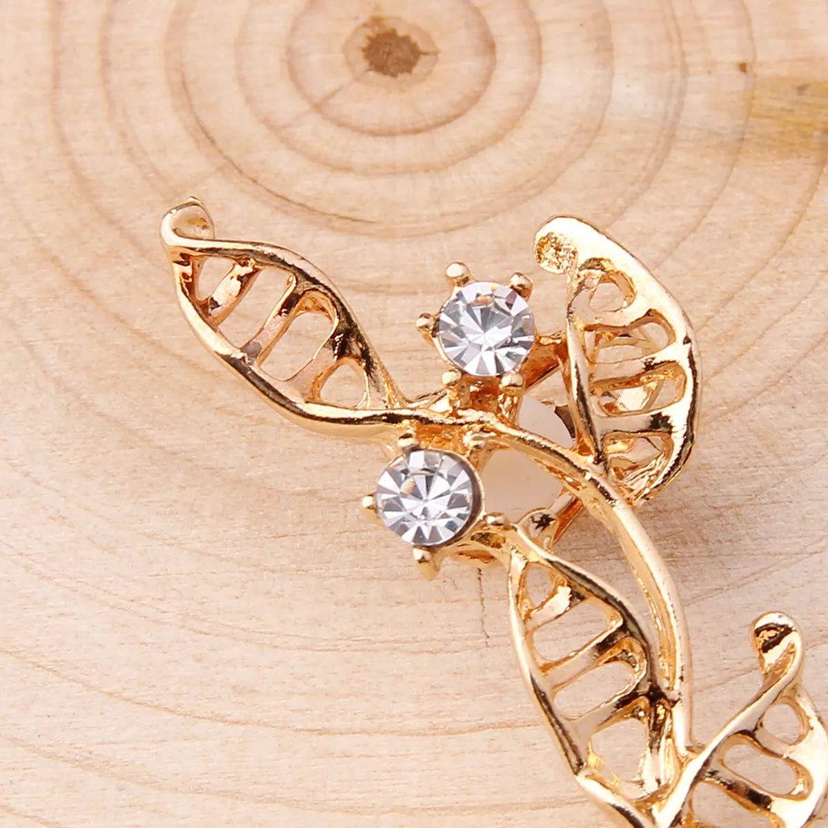 1 Piece Elegant Sweet Leaves Inlay Alloy Rhinestones Gold Plated Ear Studs