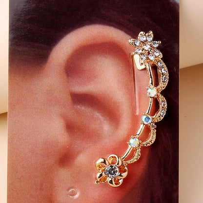 1 Piece Elegant Sweet Shiny Flower Inlay Zinc Alloy Rhinestones Gold Plated Ear Cuffs