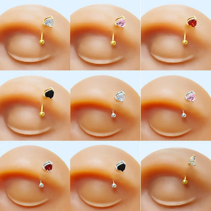 1 Piece Elegant Tropical Heart Shape Plating Inlay Stainless Steel Copper Zircon White Gold Plated Gold Plated Eyebrow Nails Ear Studs