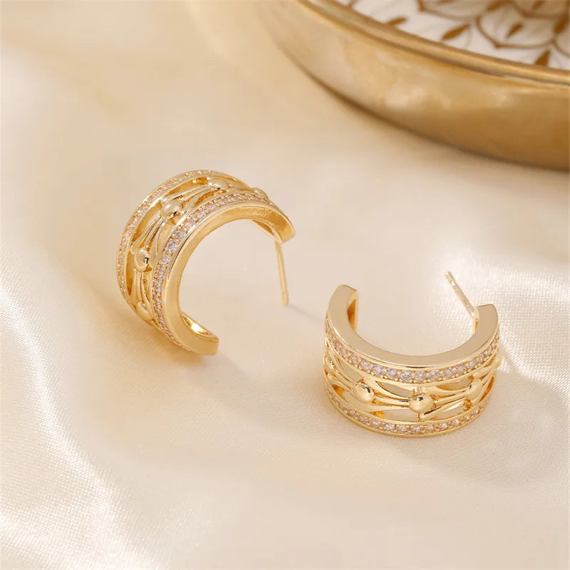 1 Piece Elegant Tropical Shiny C Shape Inlay Copper Zircon K Gold Plated Ear Studs