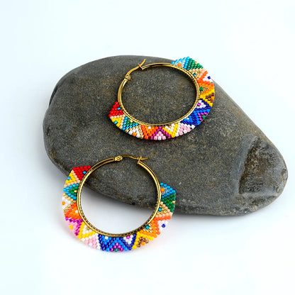 1 Piece Ethnic Style Bohemian Roman Style Round 304 Stainless Steel Glass 18K Gold Plated Hoop Earrings