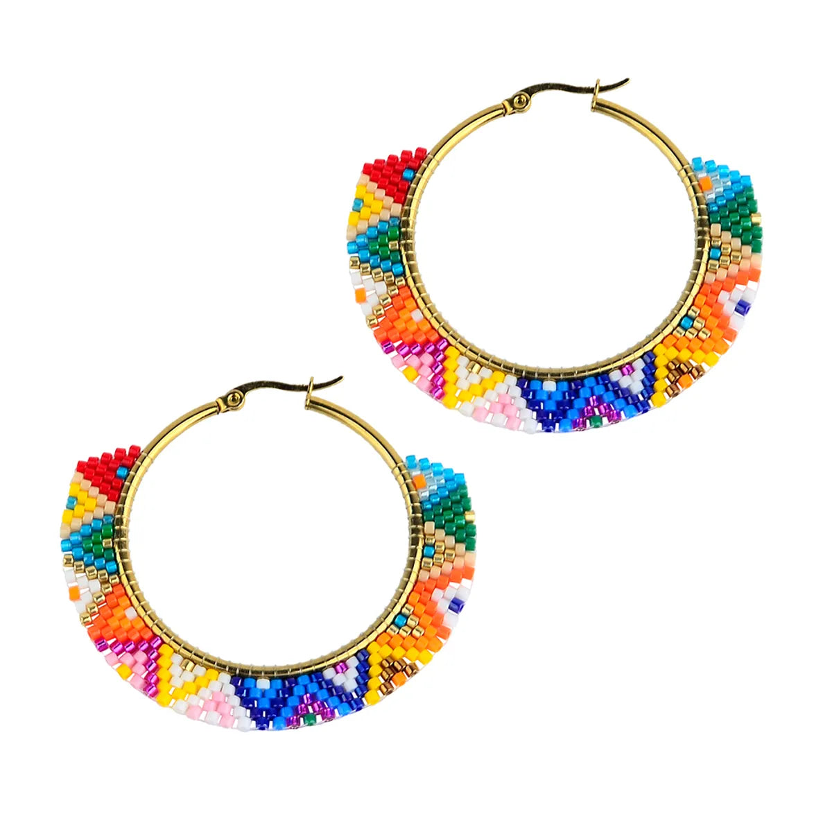 1 Piece Ethnic Style Bohemian Roman Style Round 304 Stainless Steel Glass 18K Gold Plated Hoop Earrings