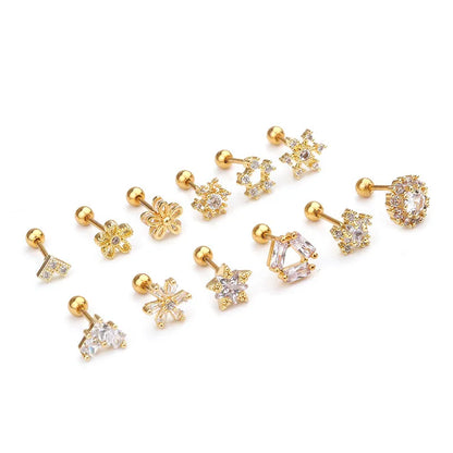 1 Piece Ethnic Style Flower Inlay Copper Zircon Cartilage Earrings