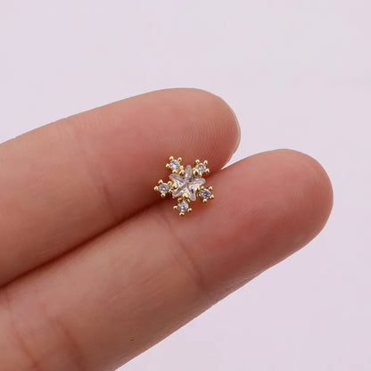 1 Piece Ethnic Style Flower Inlay Copper Zircon Cartilage Earrings