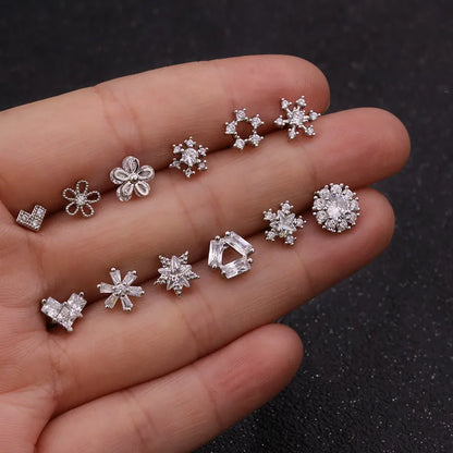 1 Piece Ethnic Style Flower Inlay Copper Zircon Cartilage Earrings