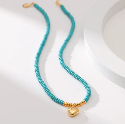 1 Piece Ethnic Style Heart Shape Turquoise Copper Plating Necklace