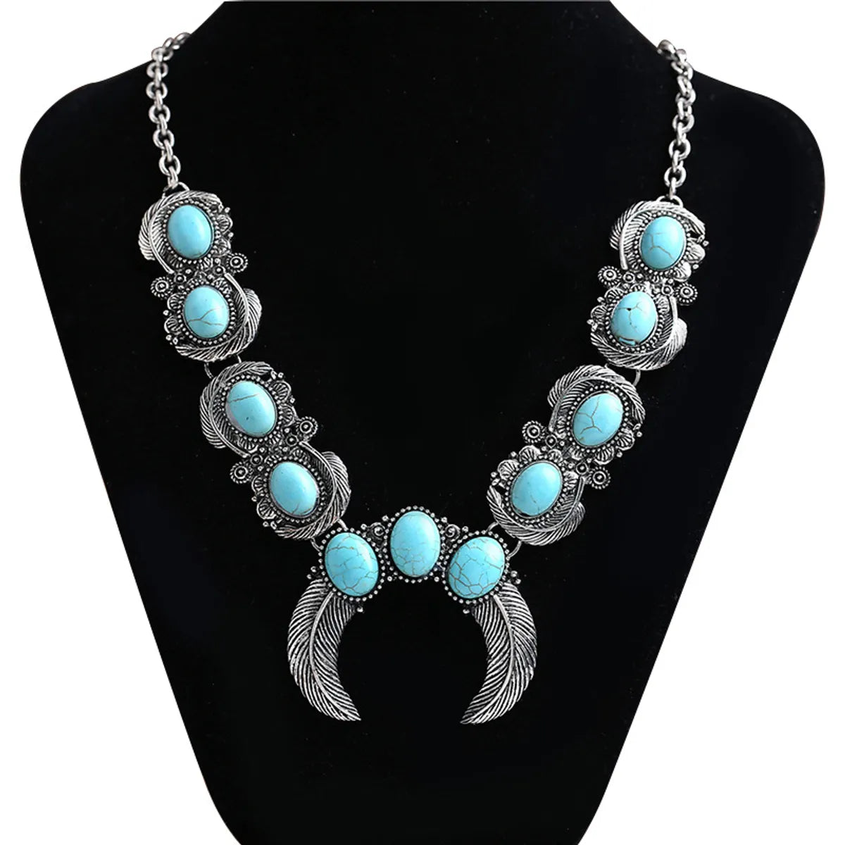 1 Piece Ethnic Style Oval Horns Alloy Inlay Turquoise Women'S Necklace