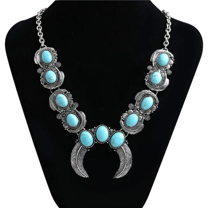 1 Piece Ethnic Style Oval Horns Alloy Inlay Turquoise Women'S Necklace