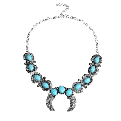 1 Piece Ethnic Style Oval Horns Alloy Inlay Turquoise Women'S Necklace