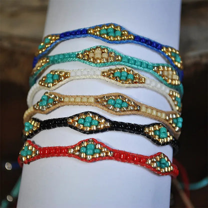 Ethnic Style Rhombus Bead, Braided Rope Braid Women'S Bracelets