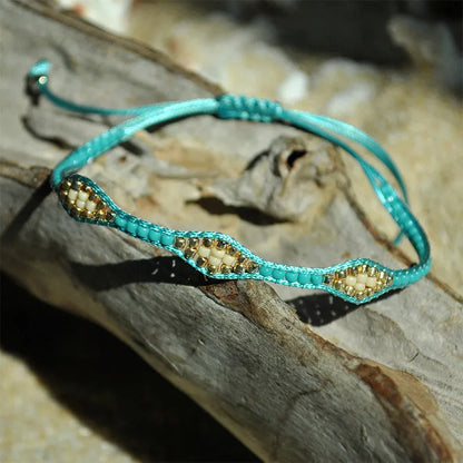 Ethnic Style Rhombus Bead, Braided Rope Braid Women'S Bracelets