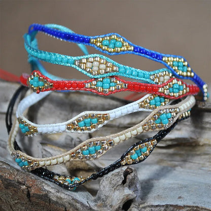 Ethnic Style Rhombus Bead, Braided Rope Braid Women'S Bracelets