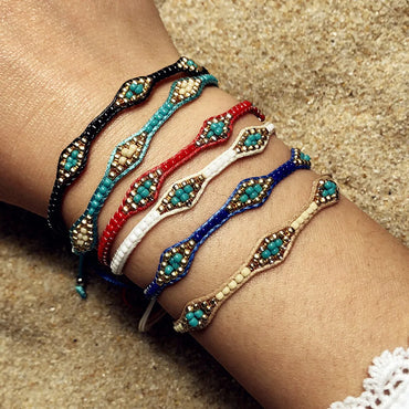 Ethnic Style Rhombus Bead, Braided Rope Braid Women'S Bracelets