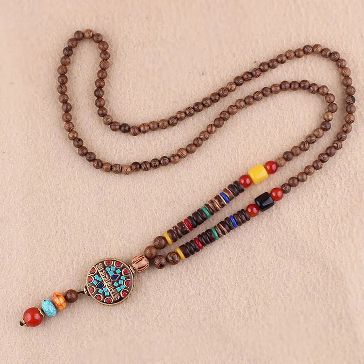 1 Piece Ethnic Style Round Wood Soft Clay Copper Beaded Unisex Necklace