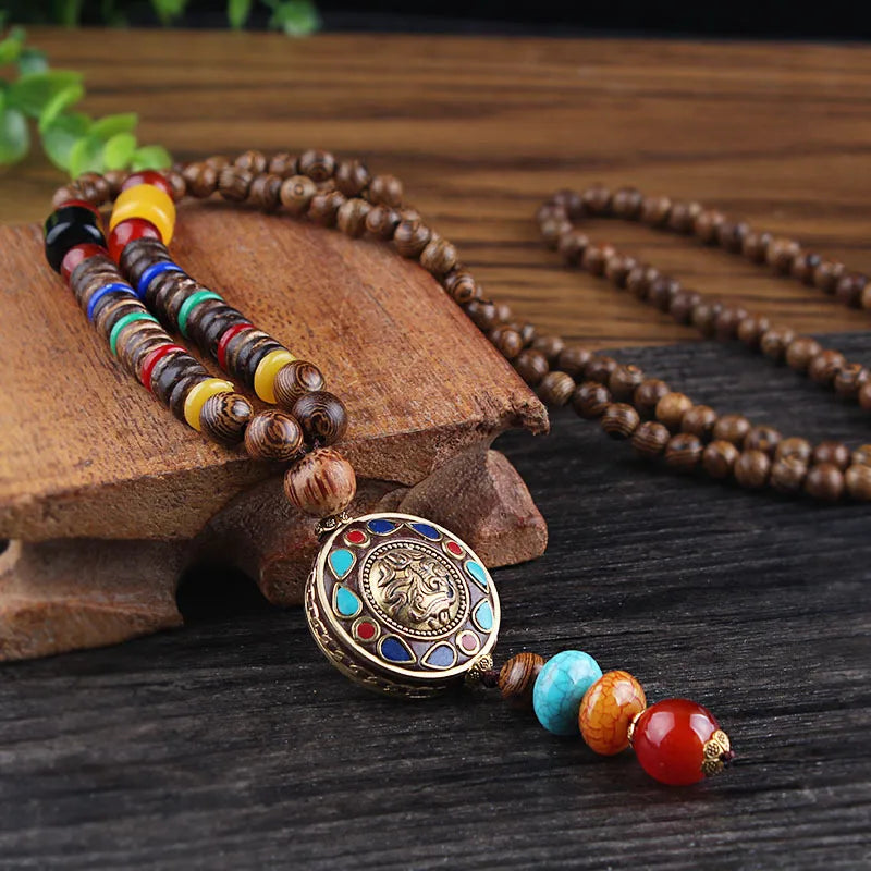 1 Piece Ethnic Style Round Wood Soft Clay Copper Beaded Unisex Necklace