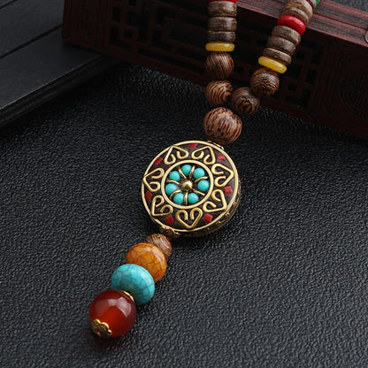 1 Piece Ethnic Style Round Wood Soft Clay Copper Beaded Unisex Necklace