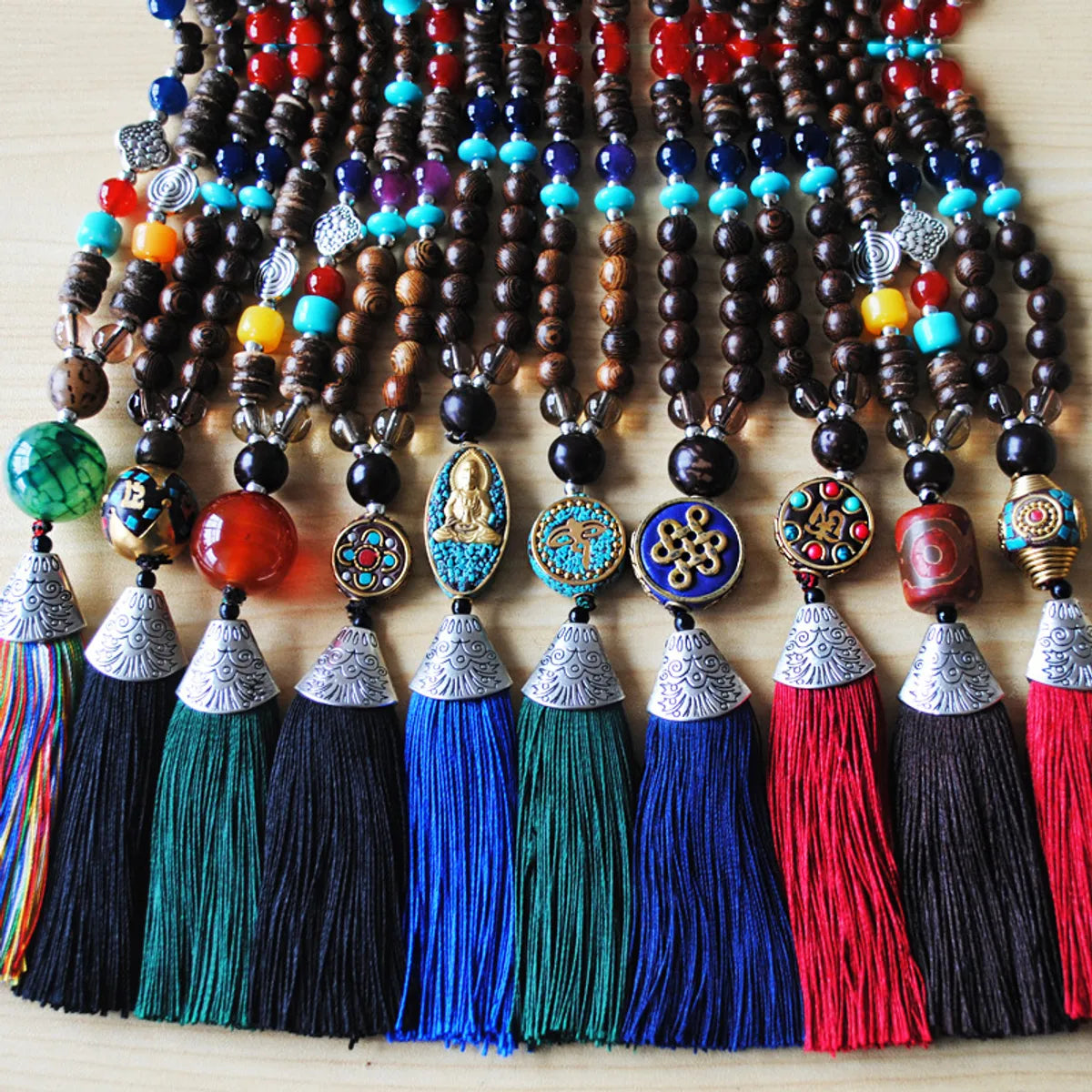 Ethnic Style Tassel Beaded Alloy Inlay Turquoise Women'S Sweater Chain