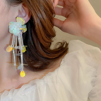 1 Piece Exaggerated Sweet Flower Flowers Imitation Pearl Alloy Acrylic Drop Earrings