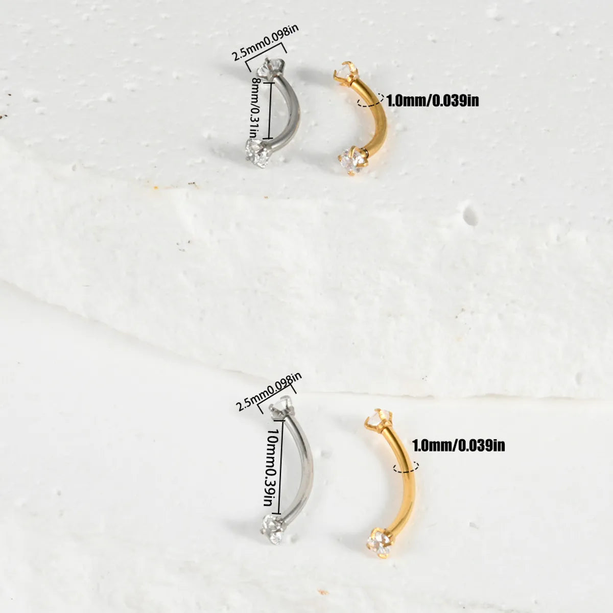 1 Piece Eyebrow Studs Casual Hawaiian Tropical Solid Color 304 Stainless Steel Plating Zircon 18K Gold Plated Eyebrow Studs