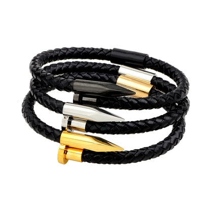 1 Piece Fashion Bullet Stainless Steel Leather Epoxy Men's Bracelets