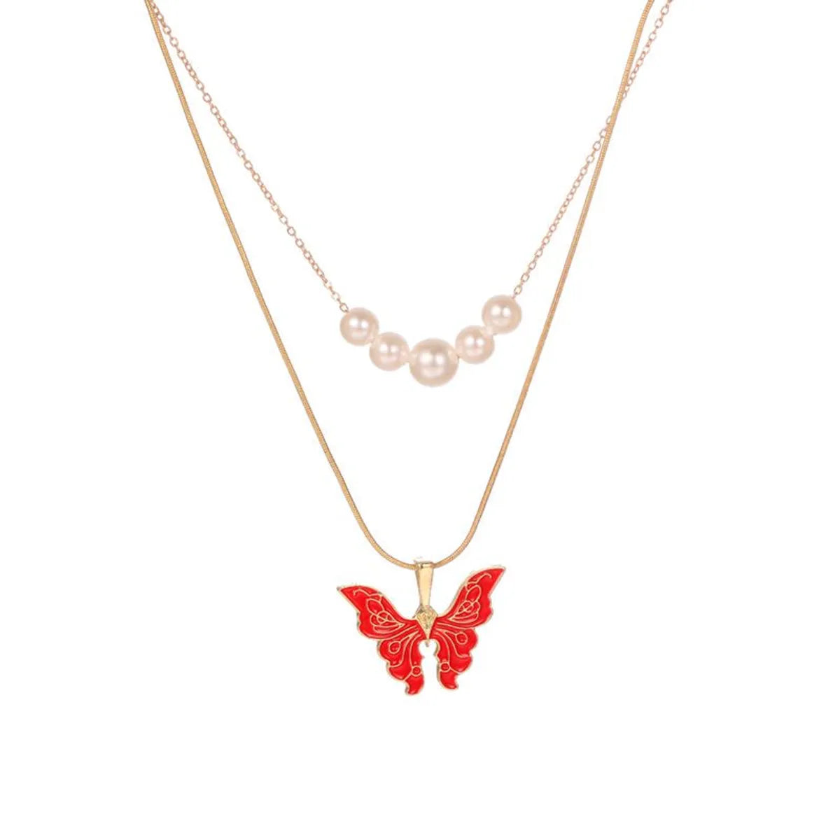 1 Piece Fashion Butterfly Alloy Pearl Women'S Layered Necklaces