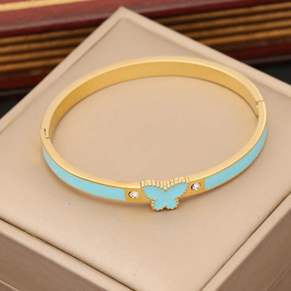 1 Piece Fashion Butterfly Stainless Steel Enamel Inlay Zircon Bangle