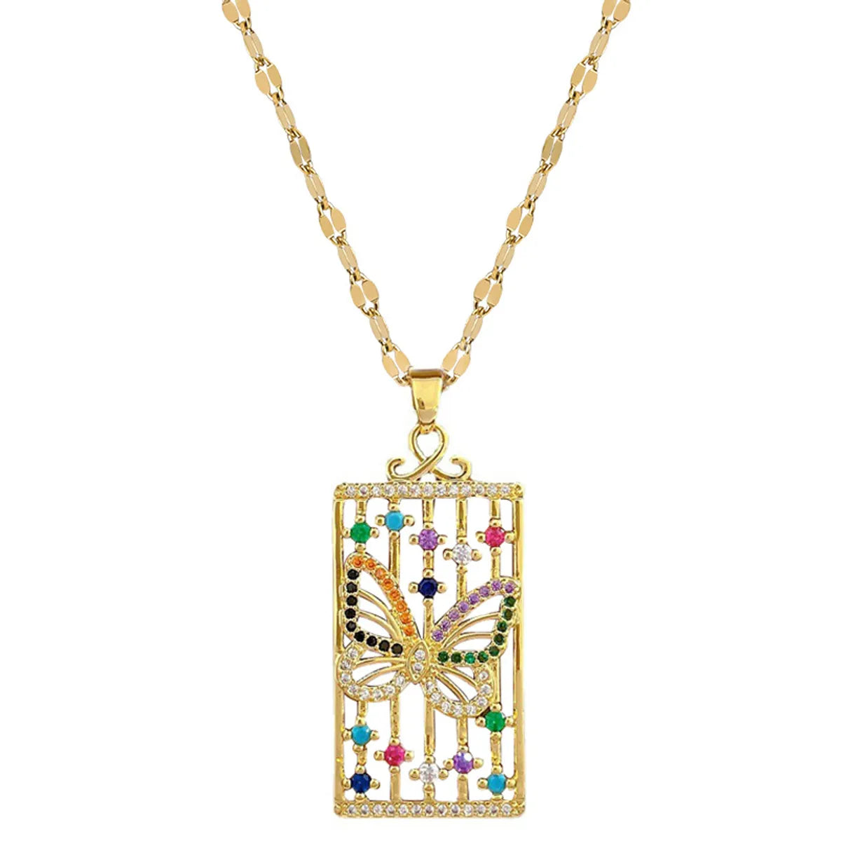 Fashion Butterfly Titanium Steel Copper Inlay Zircon Pendant Necklace