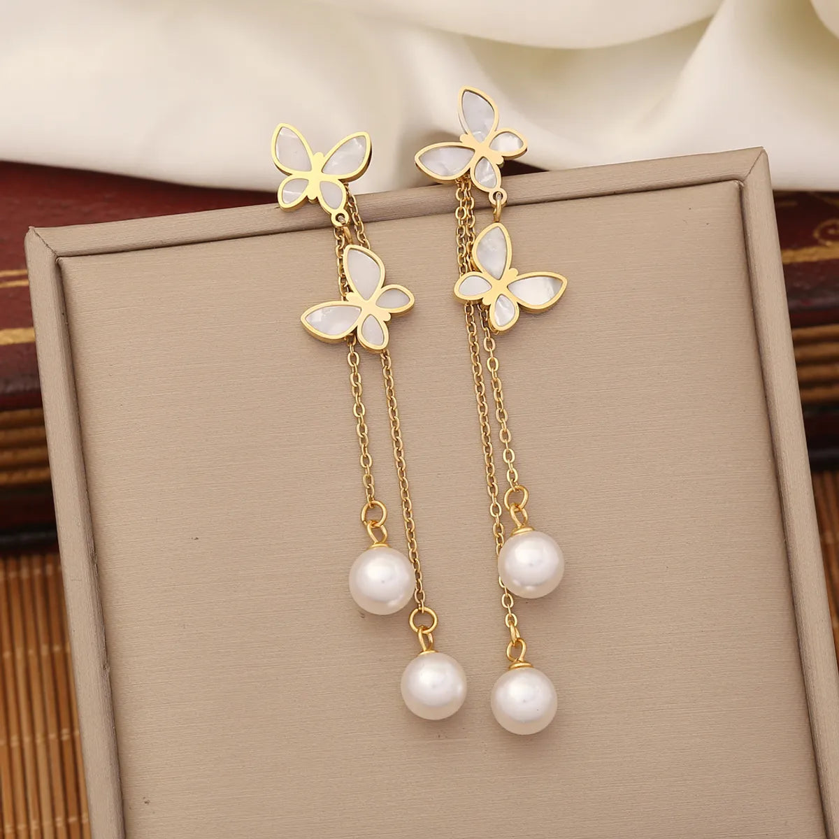 1 Piece Fashion Butterfly Stainless Steel Plating Inlay Pearl Shell Zircon Bracelets Earrings Necklace