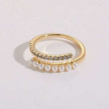 1 Piece Fashion Circle Eye Copper Inlay Artificial Pearls Zircon Open Ring