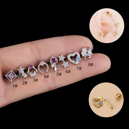 1 Piece Fashion Clouds Heart Shape Flower Inlaid Zircon Stainless Steel Copper Ear Studs