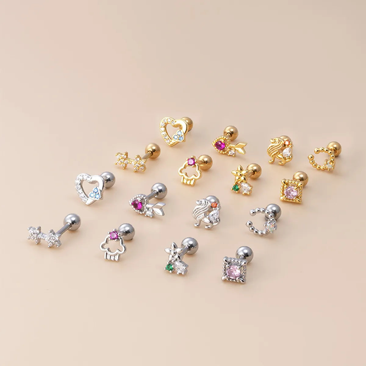 1 Piece Fashion Clouds Heart Shape Flower Inlaid Zircon Stainless Steel Copper Ear Studs