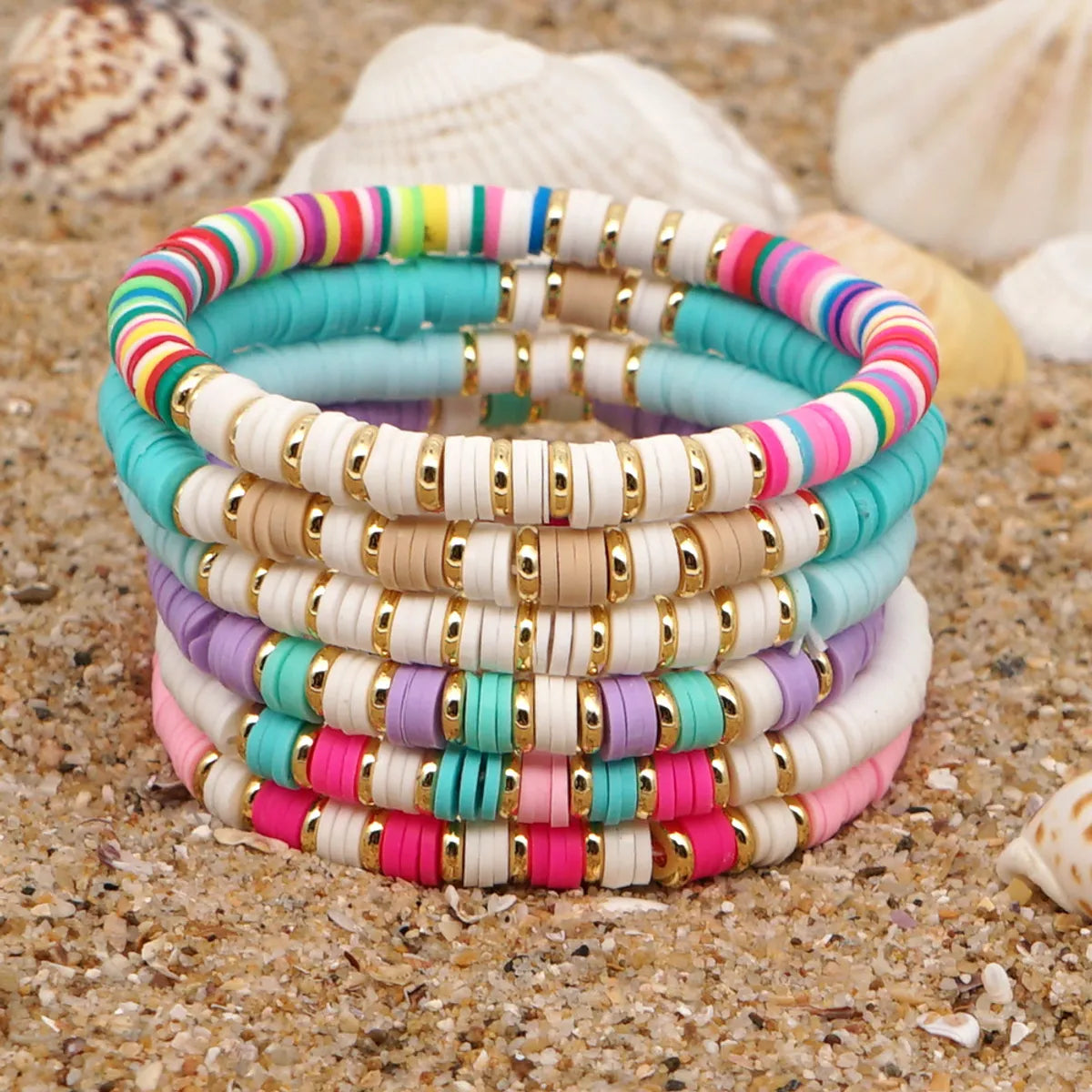 1 Piece Fashion Color Block Stainless Steel Soft Clay Beaded Women's Bracelets