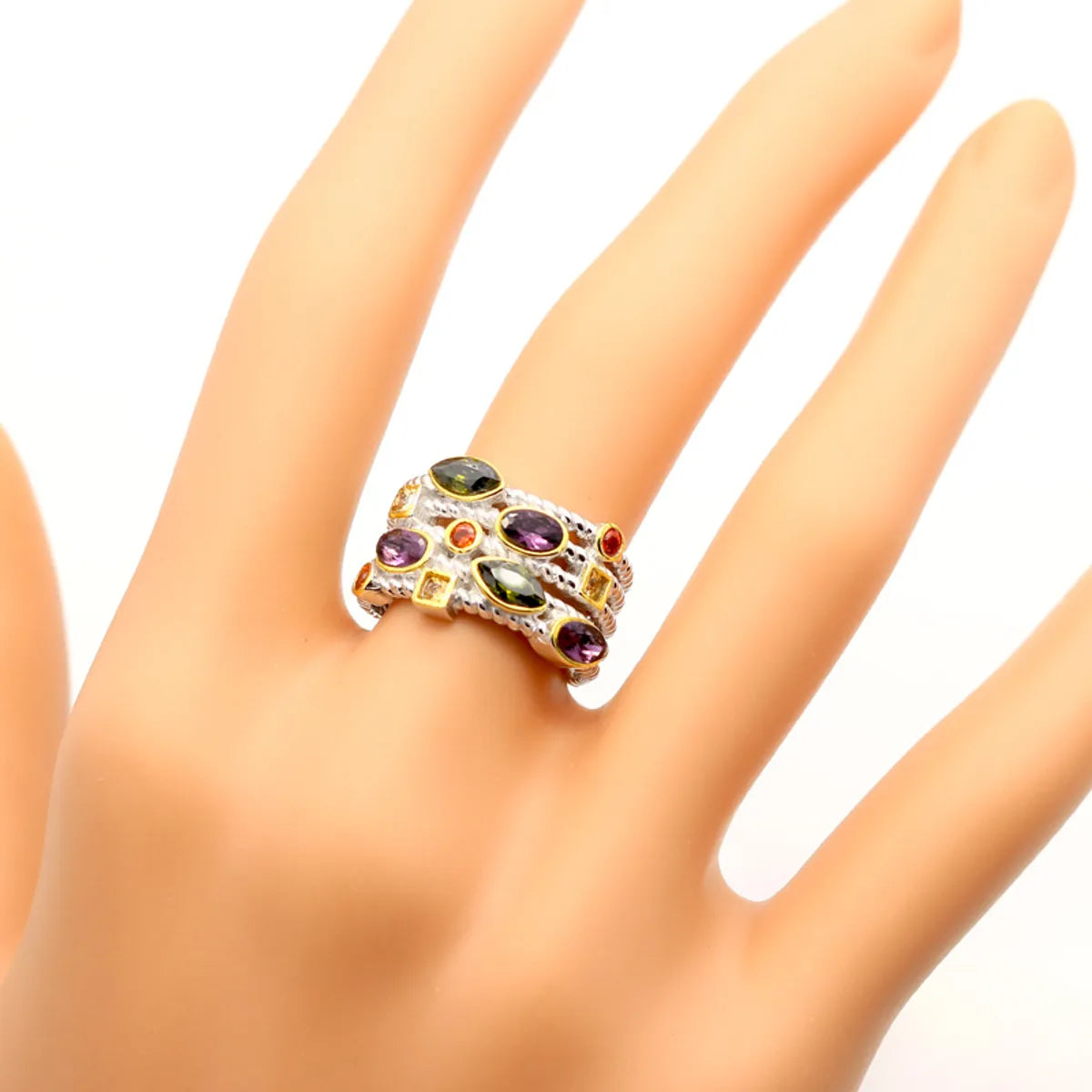 1 Piece Fashion Colorful Titanium Steel Polishing Plating Inlay Artificial Gemstones Rings