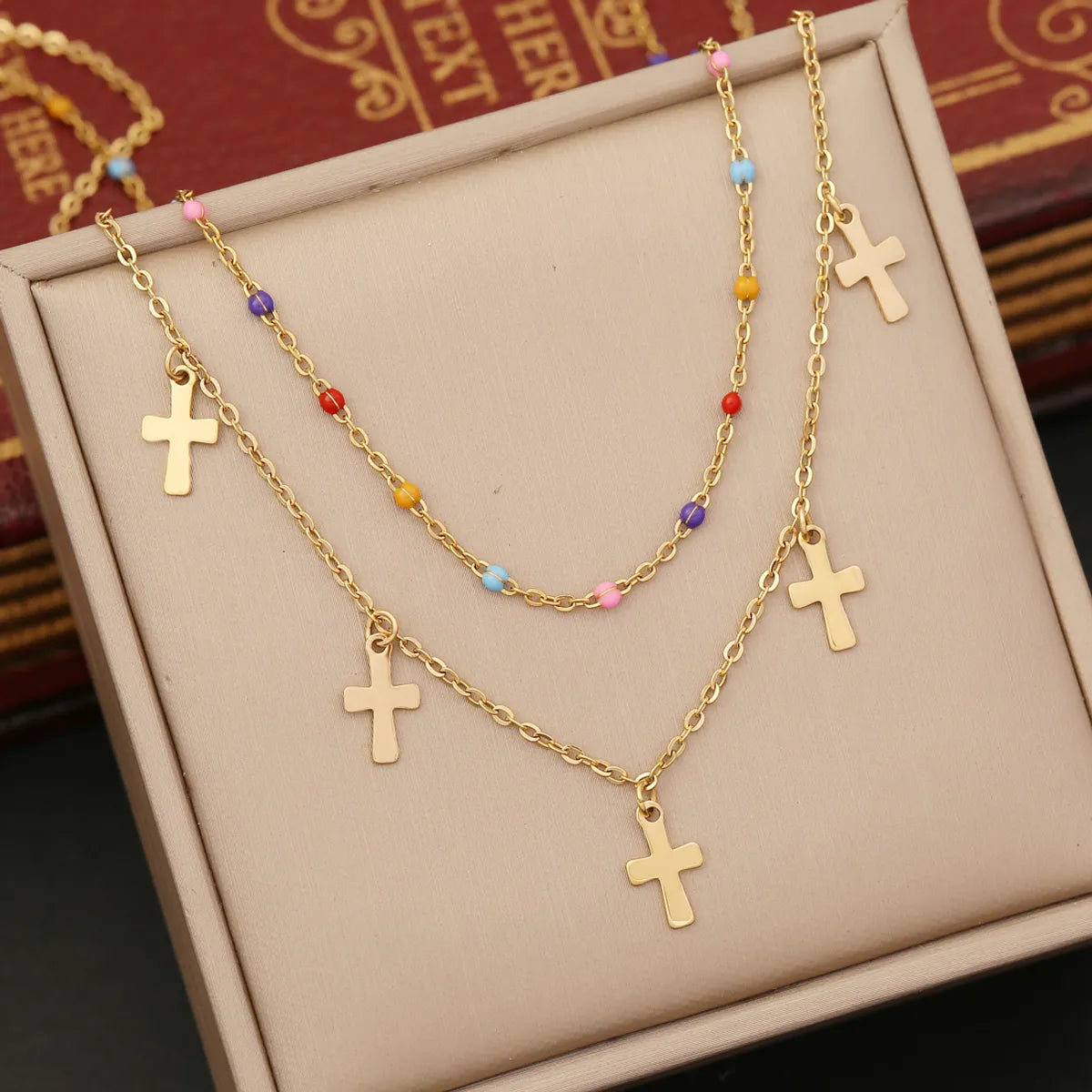 Wholesale Fashion Commute Cross Heart Shape Stainless Steel Plating 18K Gold Plated Layered Necklaces