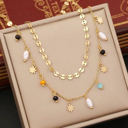 Wholesale Fashion Commute Cross Heart Shape Stainless Steel Plating 18K Gold Plated Layered Necklaces