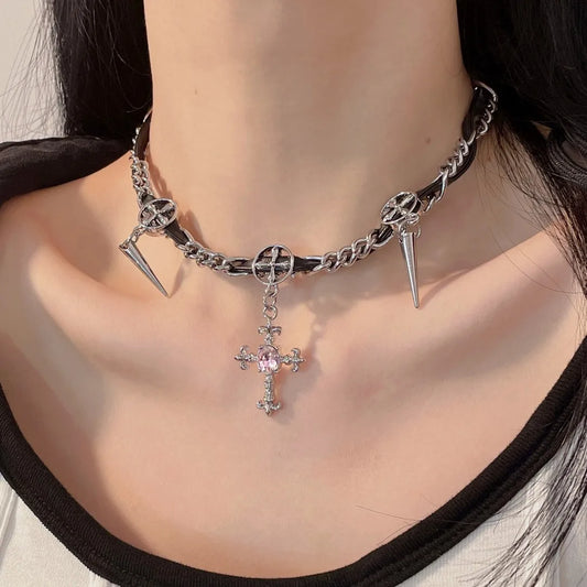 1 Piece Fashion Cross Alloy Inlay Rhinestones Women'S Necklace