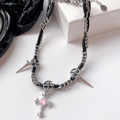 1 Piece Fashion Cross Alloy Inlay Rhinestones Women'S Necklace