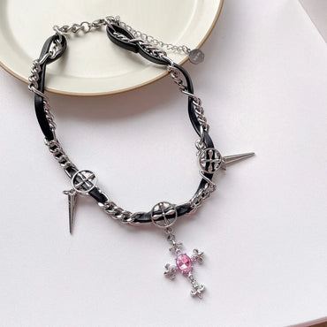 1 Piece Fashion Cross Alloy Inlay Rhinestones Women'S Necklace